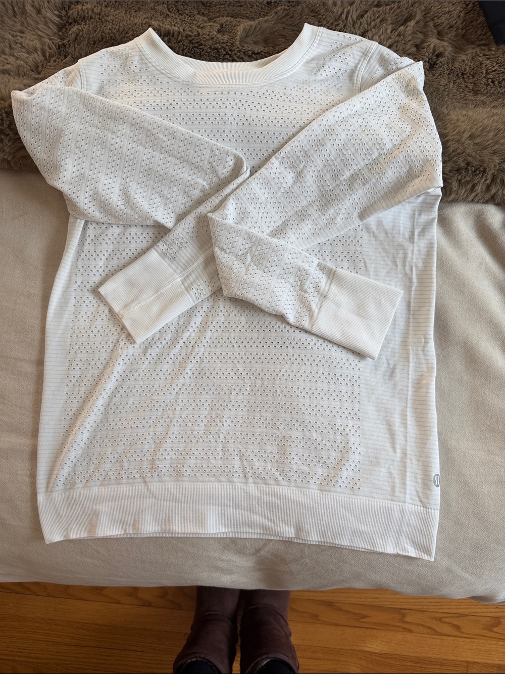 lululemon athletica White Long Sleeve Perforated Knit Top